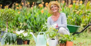 Happy grandmother gardening on a sunny day (1)