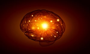 Concept of human intelligence with human brain on black background