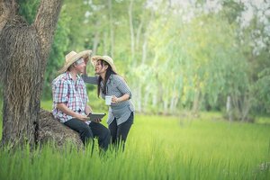 older couple laughing together outside