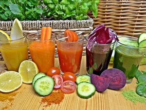 colorful fruit and vegetable smoothies