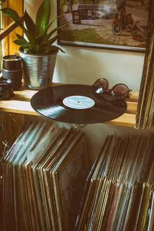 Vinyl record on shelf 