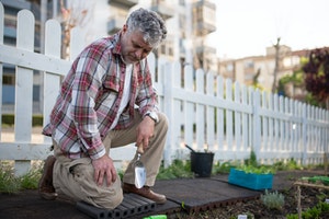 older gentleman gardening outdoors