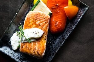 salmon filet on dinner plate