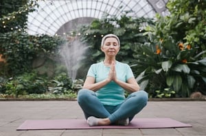 older woman sitting alone, yoga