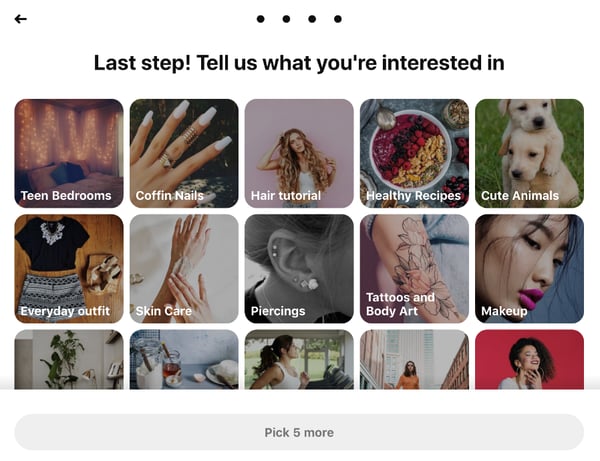 Pinterest - Enter your interests