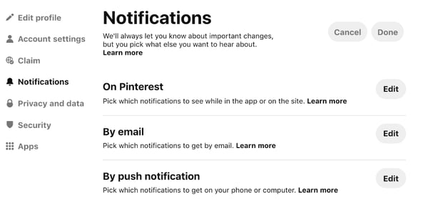 Pinterest - notifications
