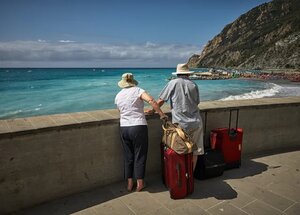 Tourist couple traveling together