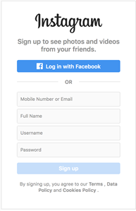 Instagram - Create a New Account page
