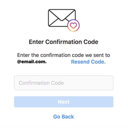 Instagram - Enter Confirmation Code step